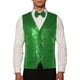 thumbnail image 1 of INSPIRE CHIC Chaleco de lentejuelas brillantes para hombres, conjunto de traje con corbata de moño, M Verde, 1 of 6