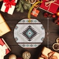 thumbnail image 5 of Vintage Aztec Boho Tribal Pattern Christmas Ceramic Ornament 2025,3" Round Xmas Tree Hanging Accessories with Gold Ribbon, 5 of 5