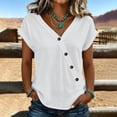 thumbnail image 2 of hoksml Women's Casual Short Sleeve Button Blouse, V-Neck Cotton Loose Fit Top Solid Color Summer Shirt, 2 of 5