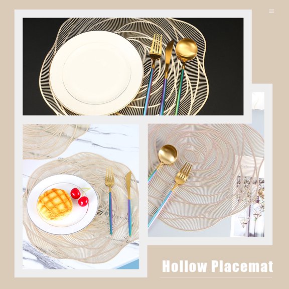 HEANUJJ Set of 6 Rose-Shaped Golden Hollow PVC Placemats for Kitchen, Dining Table, Party Decoration and Tableware