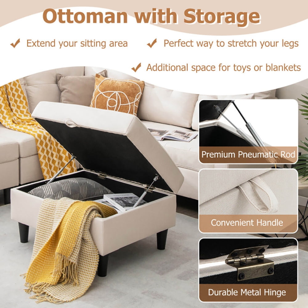 Finihen L-shaped Sectional Sofa Couch, Upholstered L-shaped Sectional Couch, L-shaped Sectional Corner Sofa Set with Storage Ottoman, for Living Room, Beige Finihen L-shaped Sectional Sofa Couch, Upholstered L-shaped Sectional Couch, L-shaped Sectional Corner Sofa Set with Storage Ottoman, for Living Room, Beige