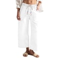 thumbnail image 3 of High Waist Women Elastic Waist Casual Ankle Capris Straight Denim Pants Drawstring Jeans, 3 of 5
