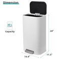 thumbnail image 3 of Bingirl Kitchen Trash Can 8 Gallon Stainless Steel Garbage Can with Soft Close Lid Foot Pedal and Removable Inner Bucket Rectangular Step On Waste Bin for Home Office Living Room (Matte White), 3 of 6