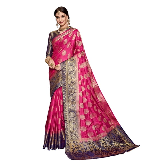 Sarees for Women Banarasi Art Silk l Tradional Indian Wedding Diwali Gift Sari with Unstitched Blouse