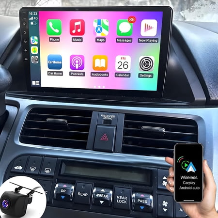 Eforcase 4G+64G Car Radio Stereo for Honda Odyssey 2005-2010 with Wireless Carplay Android Auto, 10.1" Touch Screen Aftermarket Radio, Bluetooth, GPS, WiFi, SWC, AHD Backup Camera