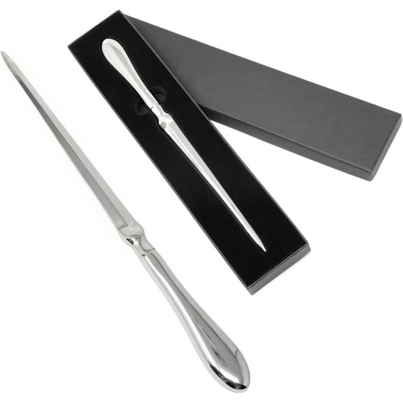 Sword Shaped Stainless Steel Silver Tone Letter Opener Knife Smooth Handle Envelope Opener Home and Office Mail Supplies, with a Gift Box