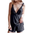 thumbnail image 2 of ylioge Womens 2 Piece Pajama Sets Lightweight Lace Splice Satin Sleeveless Tank Tops Wide Leg Shorts Solid Color Soft Sleepwear Homewear Pajamas Set, 2 of 6