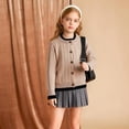 thumbnail image 2 of XIMIN Chandail Tricoté pour Enfants Filles Cardigan à Simple Boutonnage Col Rond Ouvert Bouton devant Manches Longues Vêtement d'Extérieur Confortable Hiver Vêtements Chauds Épais, 2 of 6