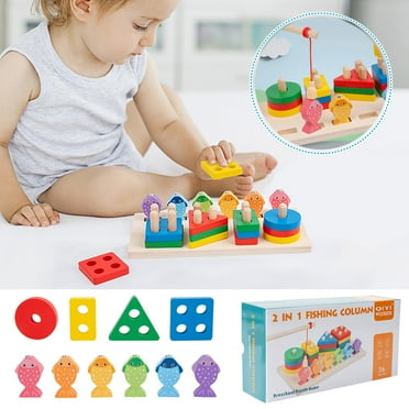 CVLNCYCLING Clearance Building Blocks for Toddlers,Building Play Sets,2-in-1 Wooden Toy Bag Toys, Fishing, Shape Classifier Children's Learning Toys for Preschool Boys Girls Christmas Gifts