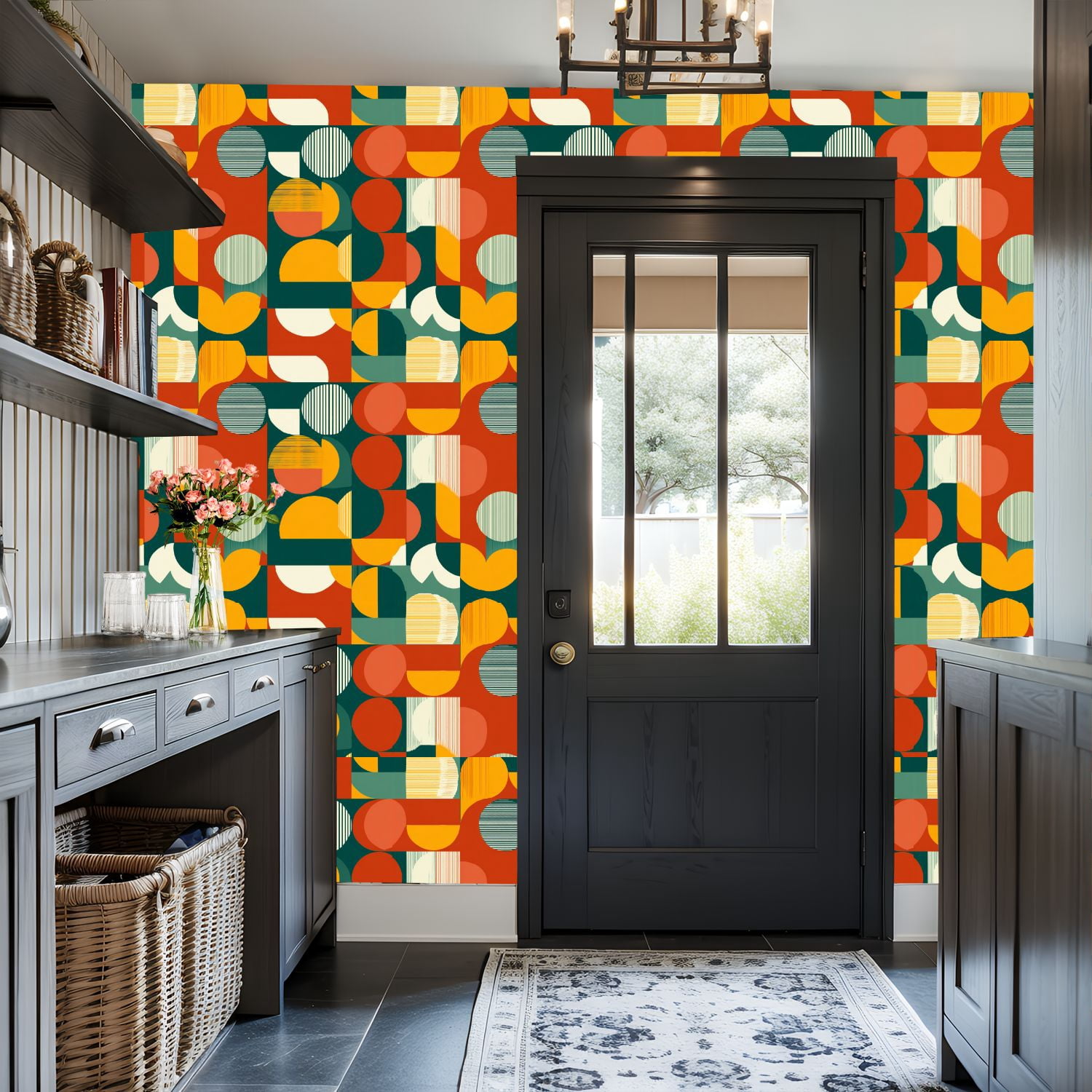 Peel and Stick Wallpaper 17.7in x 9.8ft Geometric mid century modern seamless 60 s 70 s minimalist Contact Paper Vinyl Waterproof Self Adhesive Wall Paper for Bedroom Shelf Cabinet Renter Friendly
