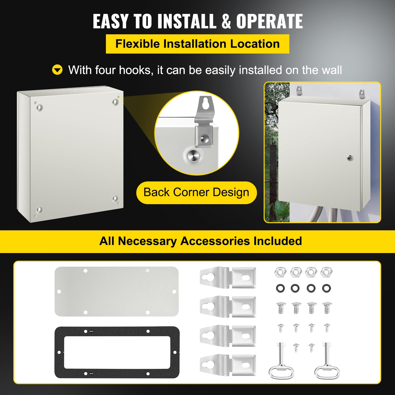 KFFKFF Steel Electrical Box 20” x 16” x 6” Electrical Enclosure Box, Carbon Steel Hinged Junction Box