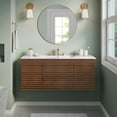 thumbnail image 2 of Wall Mount Sink Vanity Cabinet, Walnut White, Wood, Mid Century Hotel Bedroom Bathroom, Modern Contemporary HB34072, 2 of 11