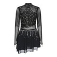 thumbnail image 3 of HULIJA Robe de Patinage Artistique pour Femmes Manches Longues en Mesh avec Strass Compétition de Danse Noire P, 3 of 7