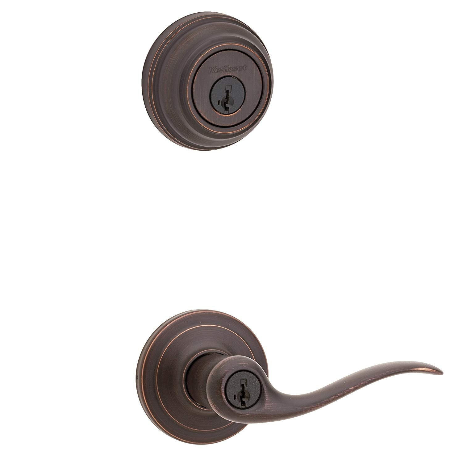 Kwikset 991 Tustin Entry Lever and Single Cylinder Deadbolt Combo Pack featuring  SmartKey in Venetian Bronze