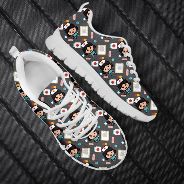 Zapatos planos con cordones y estampado de enfermera de dibujos animados bonitos, zapatos casuales transpirables a la moda para estudiantes, zapatillas ligeras de diseño médico