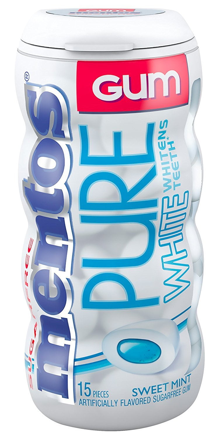 Mentos Gum Pocket Bottle, Pure White Sweet Mint, 1.06 Ounce Pack of 10