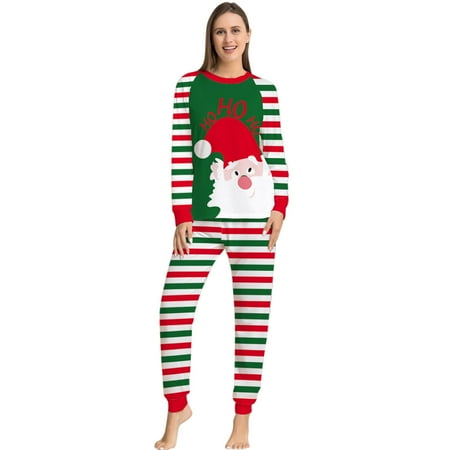 

LOEL Christmas Pajamas For Family Stripe Santa Claus Home Wear PJ Set