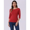 thumbnail image 3 of DARING DIVA Women's Elbow Sleeves Boat Neck Slim Fit Classic Tee L Bright Red, 3 of 6