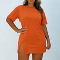thumbnail image 5 of Admvng Womens Plus Size Dress Solid Round Neck Short Sleeve Casual Comfy Dresses, 5 of 6
