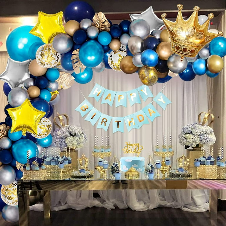 Birthday Decorations for Men, Blue Gold Happy Birthday Decorations with Happy  Birthday Banner, for Anniversary Graduation Theme 