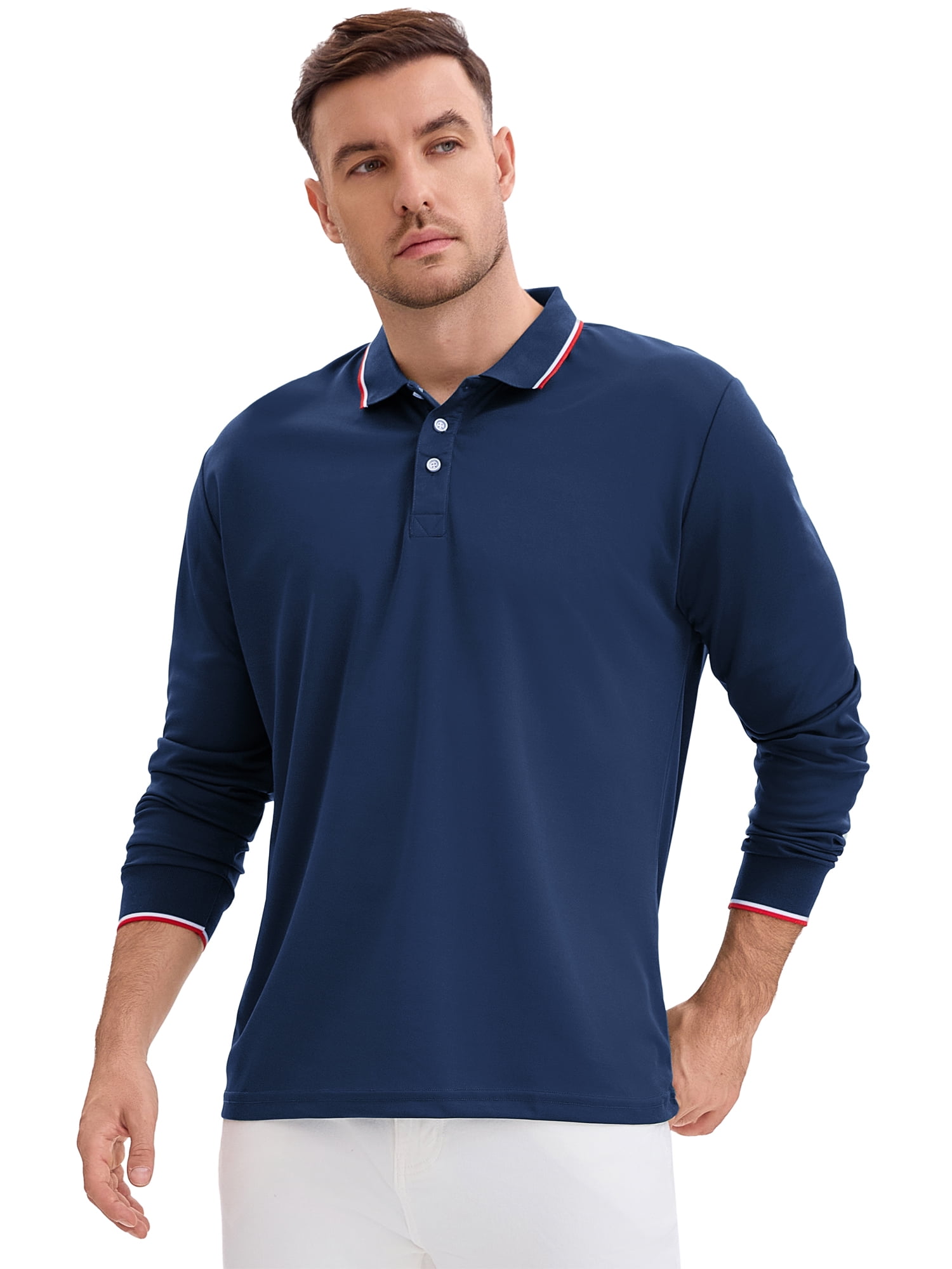 DARING DIVA Men's Classic Regular Fit Long Sleeves Business Golf Polo Shirt M Navy Blue