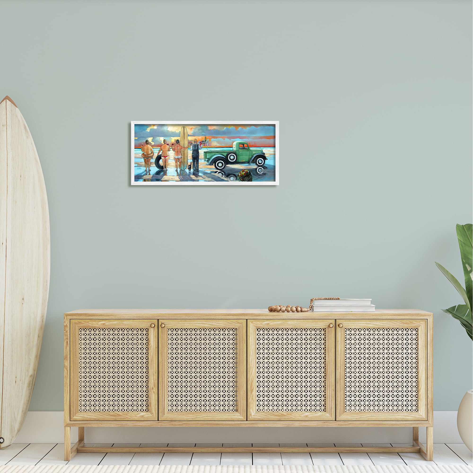 Stupell Butler Serving Beach Girls Scene Landscape Painting White Framed Art Print Wall Art