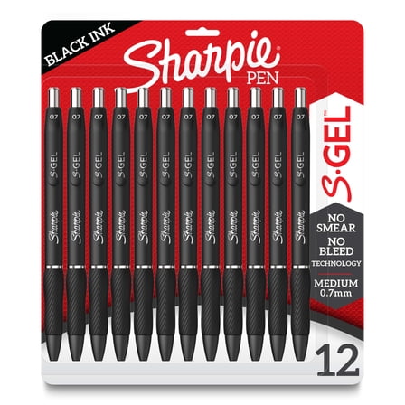 Sharpie S-Gel, Gel Pens, Medium Point (0.7mm), Black Ink Gel Pen, 12 Count