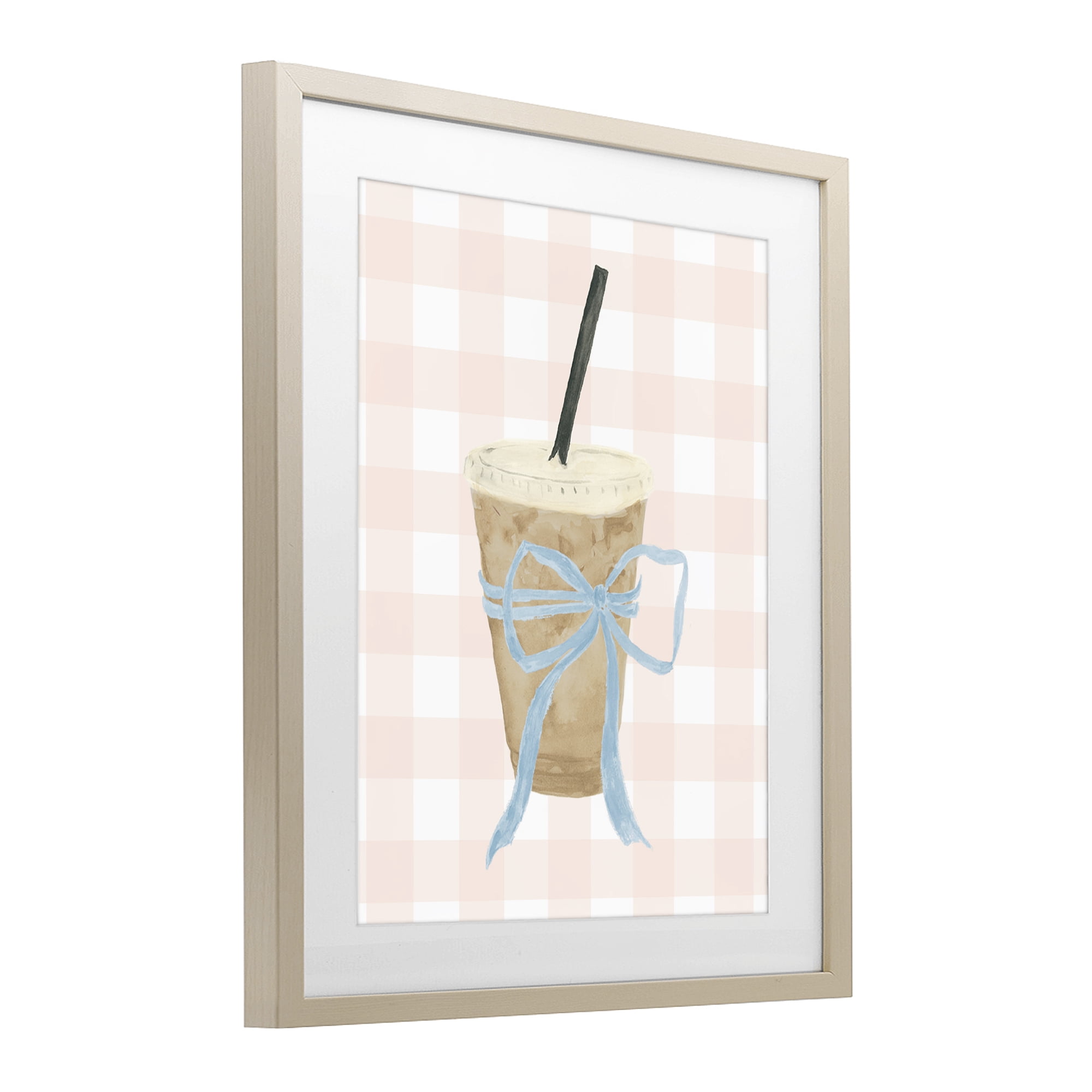 Stupell Industries Iced Coffee on Gingham Birch Framed Print Under Glass, design by Lucille Price