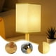 thumbnail image 5 of Lámpara de Mesa Regulable de 3 Intensidades con Pantalla Redonda de Tela de Lino, Base de Madera Maciza y Bombilla Led Incluida. Ideal para Dormitorio, Sala de Estar, Oficina o Residencia Estudiantil, 5 of 7