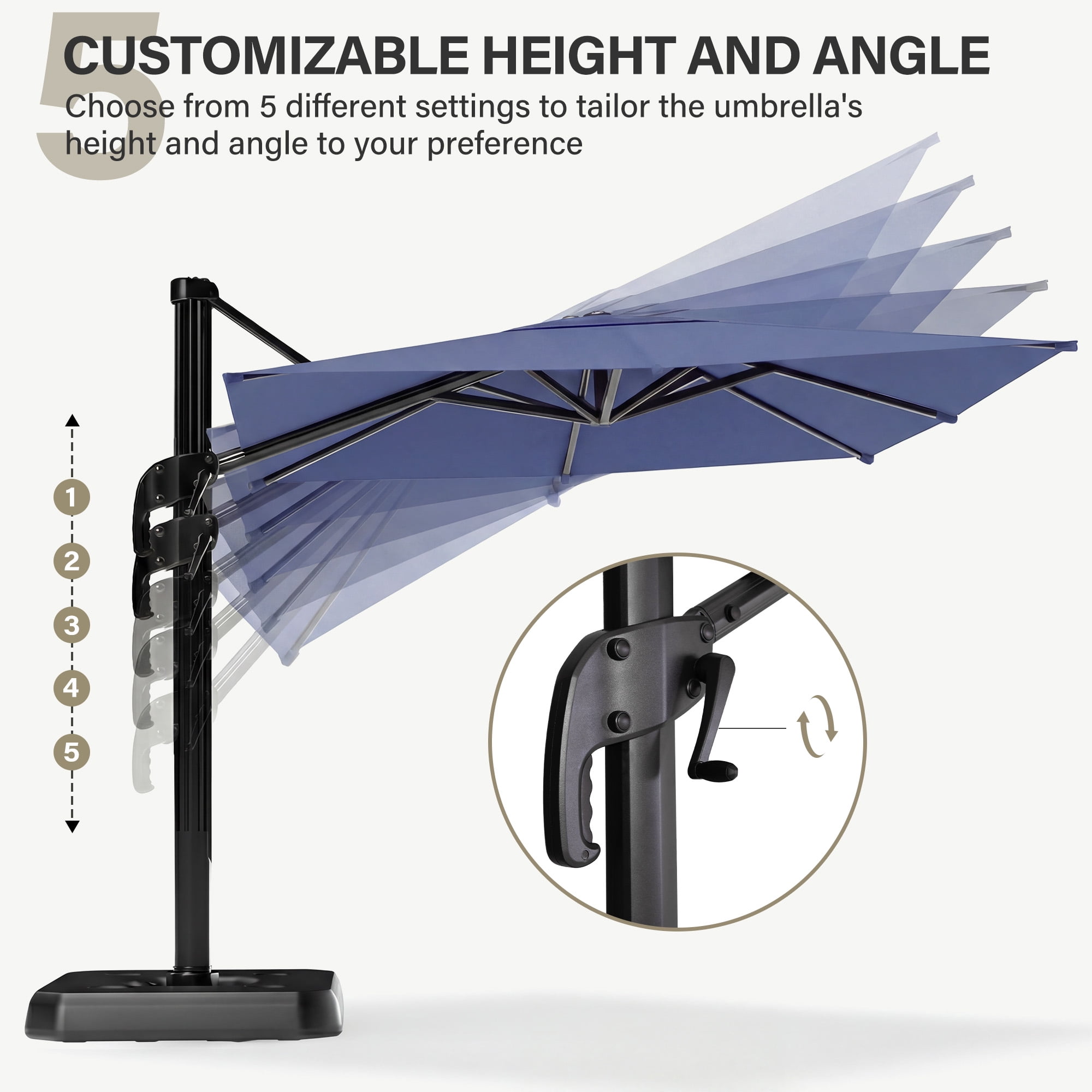 KAMEROUT Outdoor Patio Umbrella with Base Included, 9 Feet Large Cantilever Windproof Offset Umbrella with 360-degree Rotation for Backyard, Pool, Lawn, Deck, Navy Blue