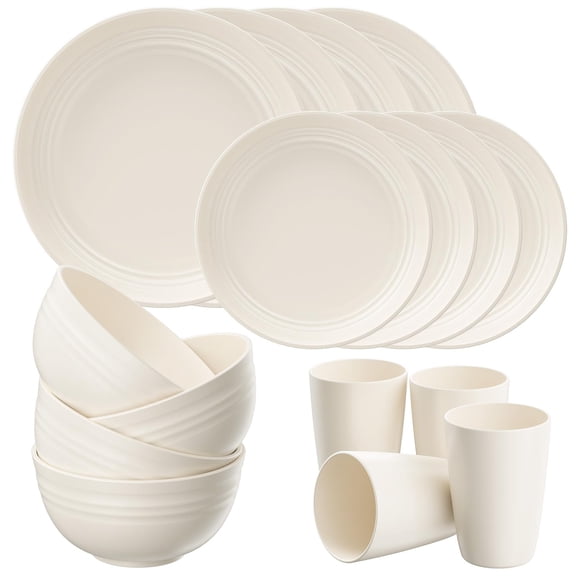 16 Piece Plates and Bowls Sets for 4, Unbreakable Dinnerware Sets, Dish Set for Camping, Dishwasher Microwave Safe, Outdoor Kitchen and Apartment Dorm Dinning RV Essentials, Black