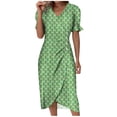 thumbnail image 2 of zanvin Robe Femme, Robe d'Été Imprimée Ourlet Irrégulier Col en V Manches Courtes Boutonnée, Vert, TG, 2 of 5