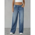 thumbnail image 4 of Female Denim High Waist Pocket Wide Leg Jeans Blue S, 4 of 8