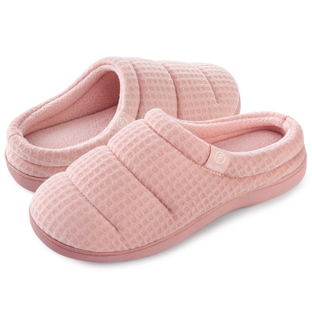 Zapatillas EverFoams Cozy Waffle de espuma viscoelástica para mujer, color rosa claro