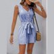 thumbnail image 5 of Mono sin mangas con cuello en V y cinturón para atar en la cintura para mujer - Mono informal para vacaciones - Conjunto de rayas para primavera y verano - Tallas S-XL, 5 of 7