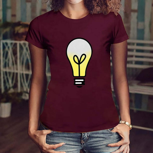 XZNGL Girls T Shirt Women Girls Plus Size Light Bulb Print Shirt Short  Sleeve T -Shirt Blouse Tops