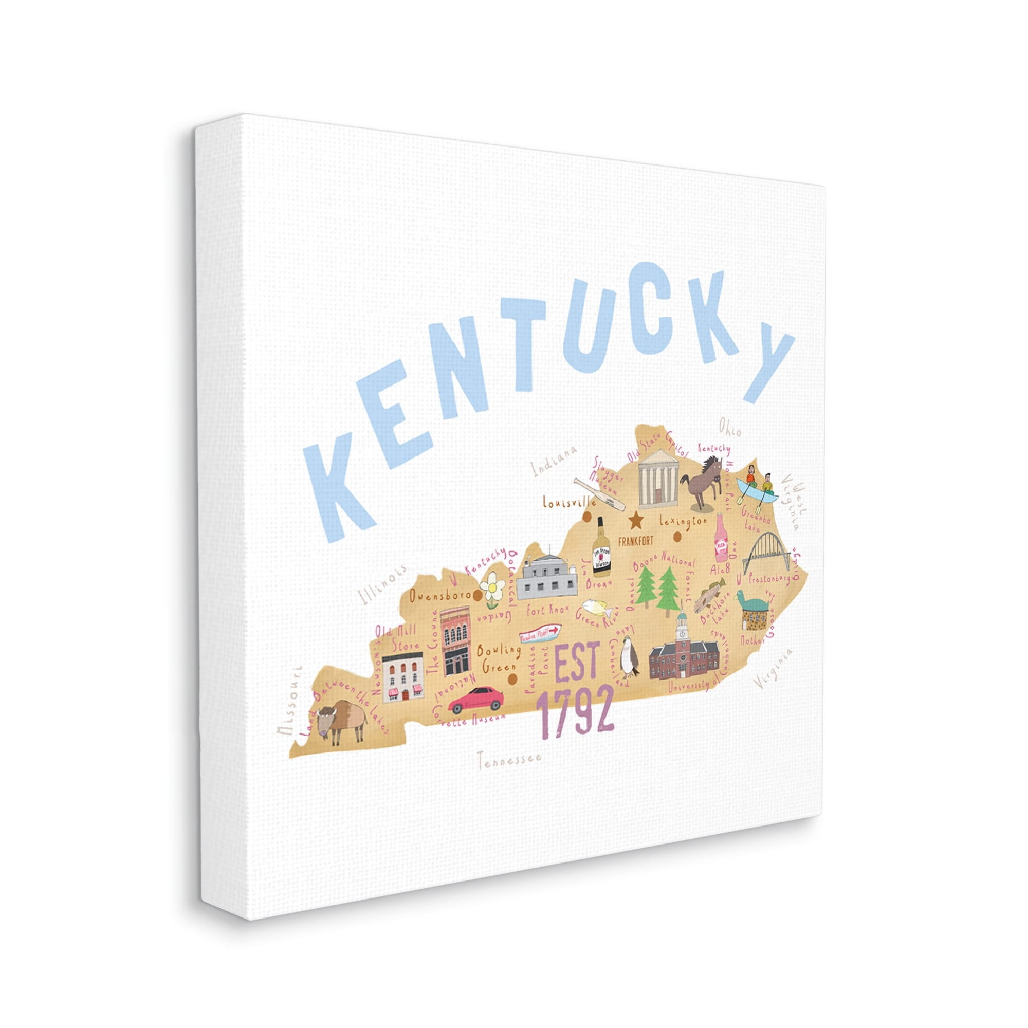 Stupell Industries Kentucky Map Tourist Spots Travel & Places Painting Gallery Wrapped Canvas Print Wall Art