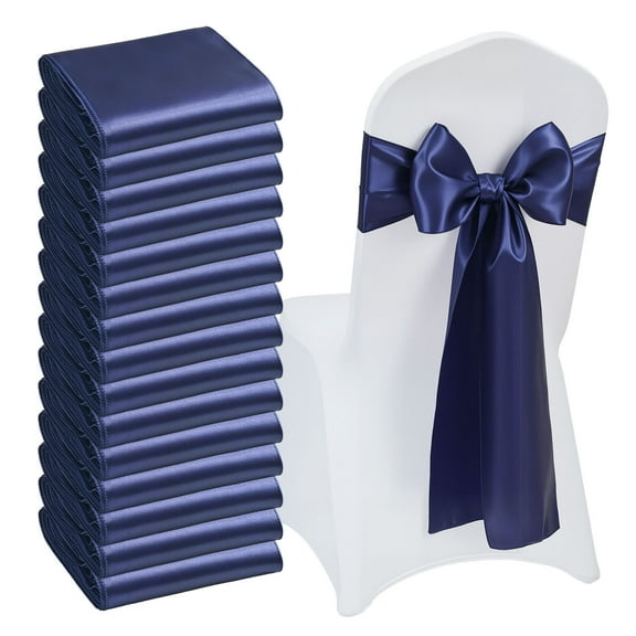KFFKFF Satin Chair Sashes Bows, 50PCS Ribbon Ties for Chairs, 7 x 108 inch, Navy Blue Decorations for Wedding Ceremonies, Baby Showers, Parties, Events, and Banquets