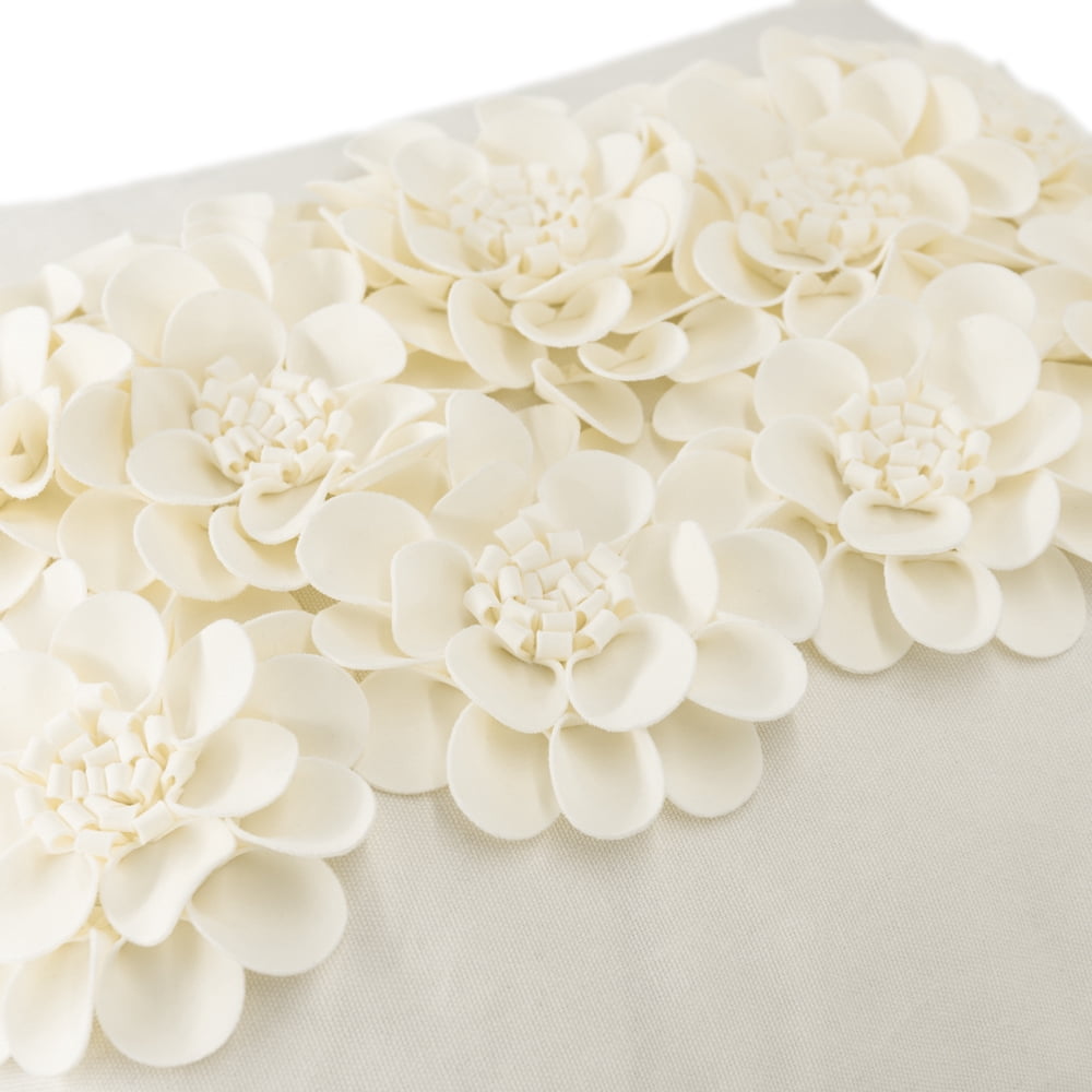 JWH Handmade 3D Flower Throw Pillow Covers Aesthetic Decorative Floral Accent Pillow Cases 18"x18"Cream for Sofa Couch Bedroom Decor