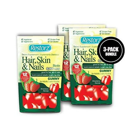 Restorz - Maximum Strength 5000mcg Biotin Gummies for Women & Menâ??s Hair, Skin & Nail Care. Made with All Natural Ingredients Non GMO, Gluten Free & Vegetarian Certified Vitamins Strawberry (36
