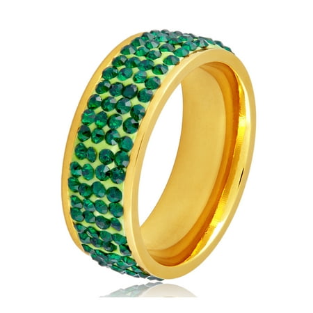 Coastal Jewelry Green Crystal Stones Gold Plated Stainless Steel Ring