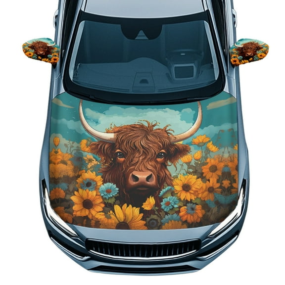 Yuyamidu Highland Cow Car Hood Cover Sunflower Auto Rearview Protection Cover 3 Pack Vehicle Front Hood Cover for Car Side Mirror Covers Daisy Auto Exterior Accessory