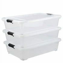40 Quart Plastic Wheels Under Bed Storage Box, Latch Bin with Lid, Clear, 3-Pack
