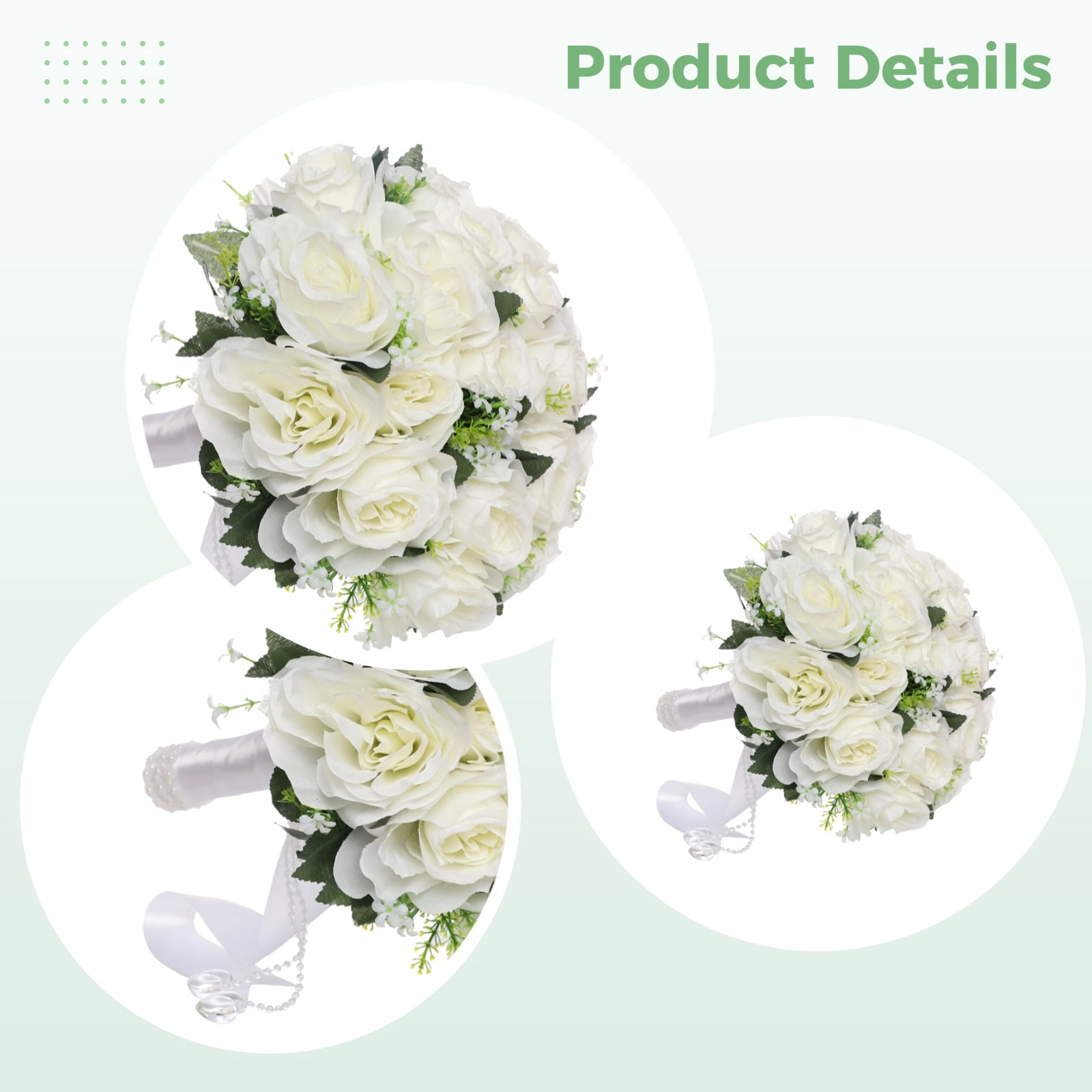 Bride Bouquets for Wedding, Artificial Wedding Bouquet, Silk Flowers with White Roses and Pearls, Elegant Handcrafted Design, Ideal for Brides and Bridesmaids