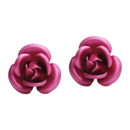 Silver Plated Resin - Blooming Pink Resin Rose .925 Sterling Silver Stud Earrings