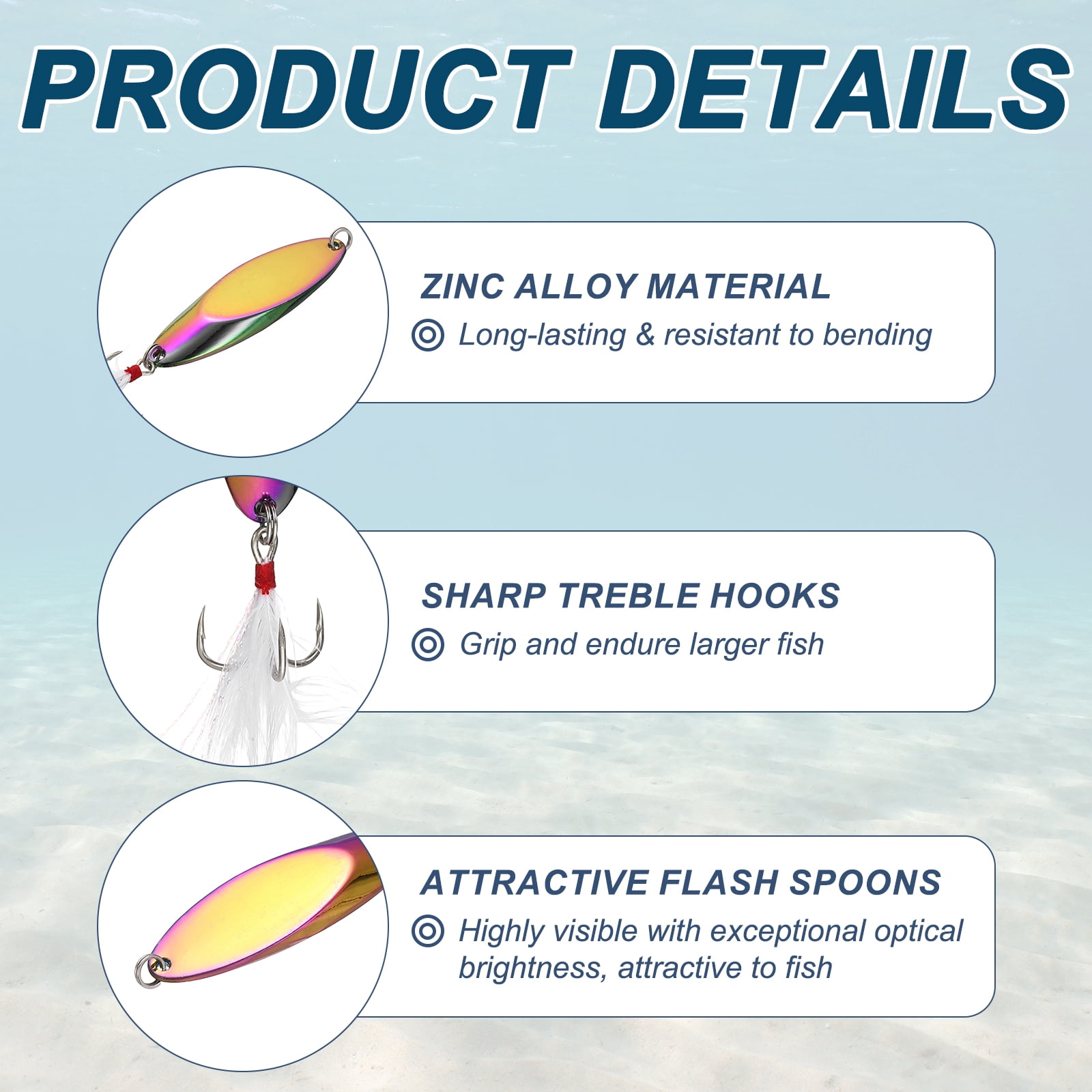 Uxcell Fishing Spoons Lures, Metal Saltwater Treble Trout Lures Jigging Spoon with Treble Hooks Spinner Baits 6 Pcs & 1.5oz & Colorful - Fitting for (Freshwater/Salmon/Bass/Trout)