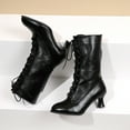 thumbnail image 5 of KELINFONG Victorian Boots for Women Vintage Granny Boots 70s Ankle Boots Low Heel Lace up Booties with Zipper, 5 of 7