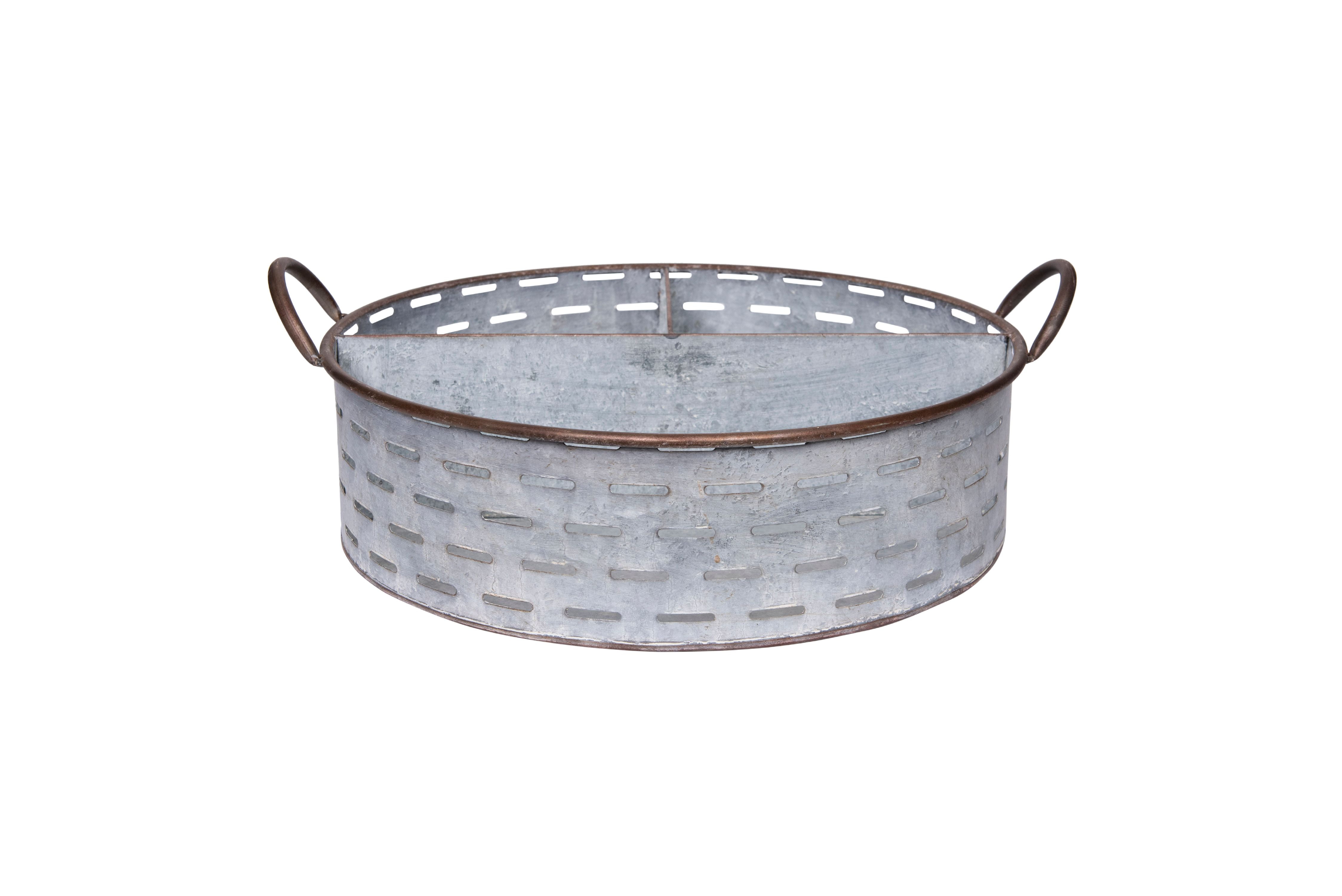 Creative CoOp Round Decorative Metal Tray with 3 Compartments