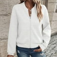thumbnail image 4 of Womens Cropped Bomber Jacket Lightweight Zip Up Jacket No Hood Women Long Sleeve Stand Collar Coat with Pockets (White S), 4 of 7