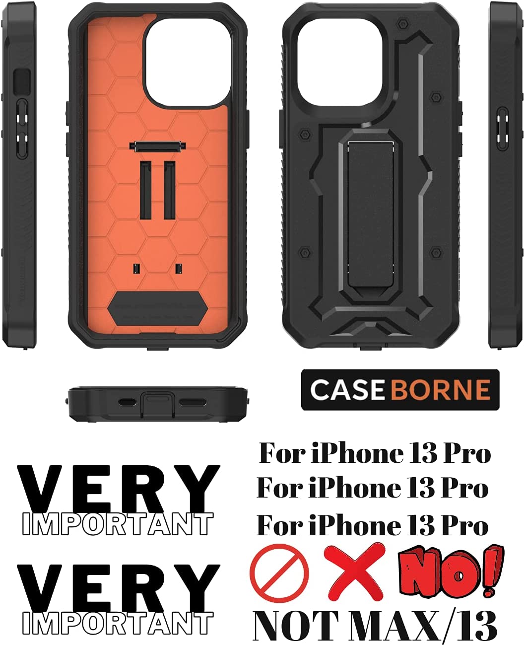 CaseBorne ArmadilloTek V Case for [iPhone 13 Pro] with Built-in Screen Protector & Kickstand Full-Body Multi-Layer Rugged - Black